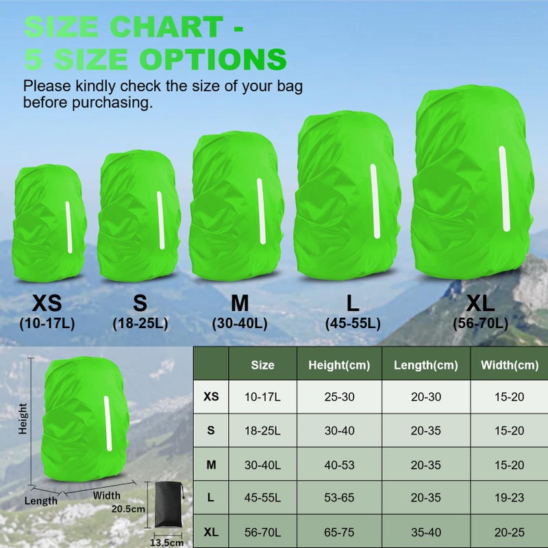 LAMA 2 Pack Waterproof Rain Cover for Backpack, Reflective Rainproof Protector for Anti-Dust and Anti-Theft, S Size (for 18L-25L Backpack), 1 Pcs Green + 1 Pcs Black - Image 3